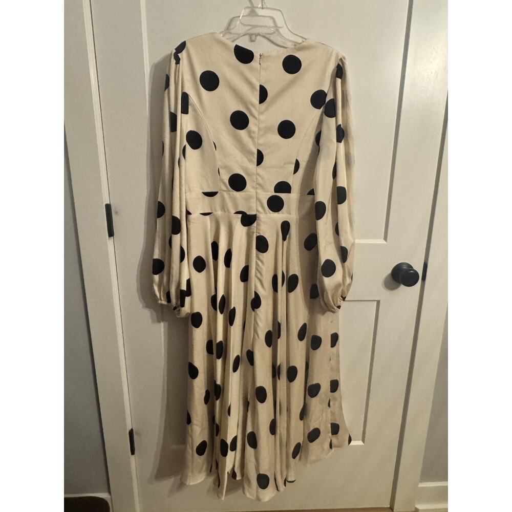 Ieena For Mac Duggal Dress 10 Beige Polka Dot Satin Midi Party Formal Wedding - Picture 3 of 9